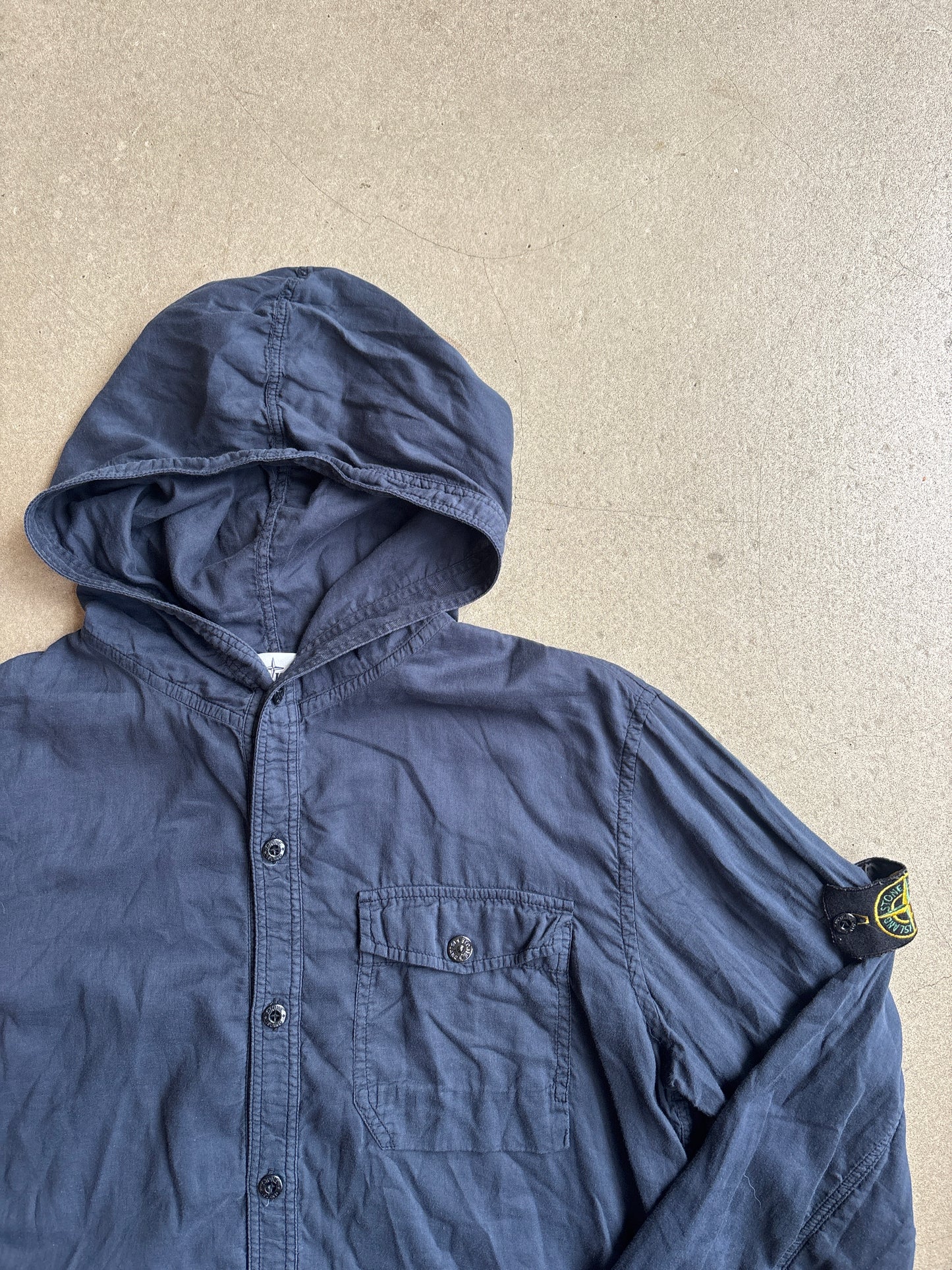 Stone Island Hooded Button Down Shirt L Navy