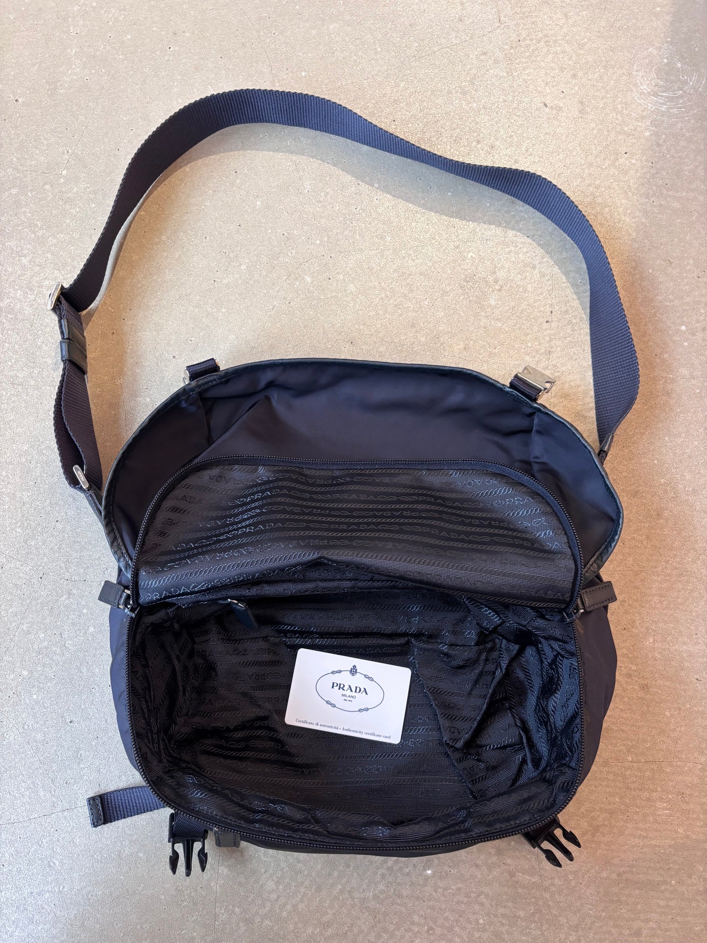 Prada Nylon Biker Messenger Bag Navy