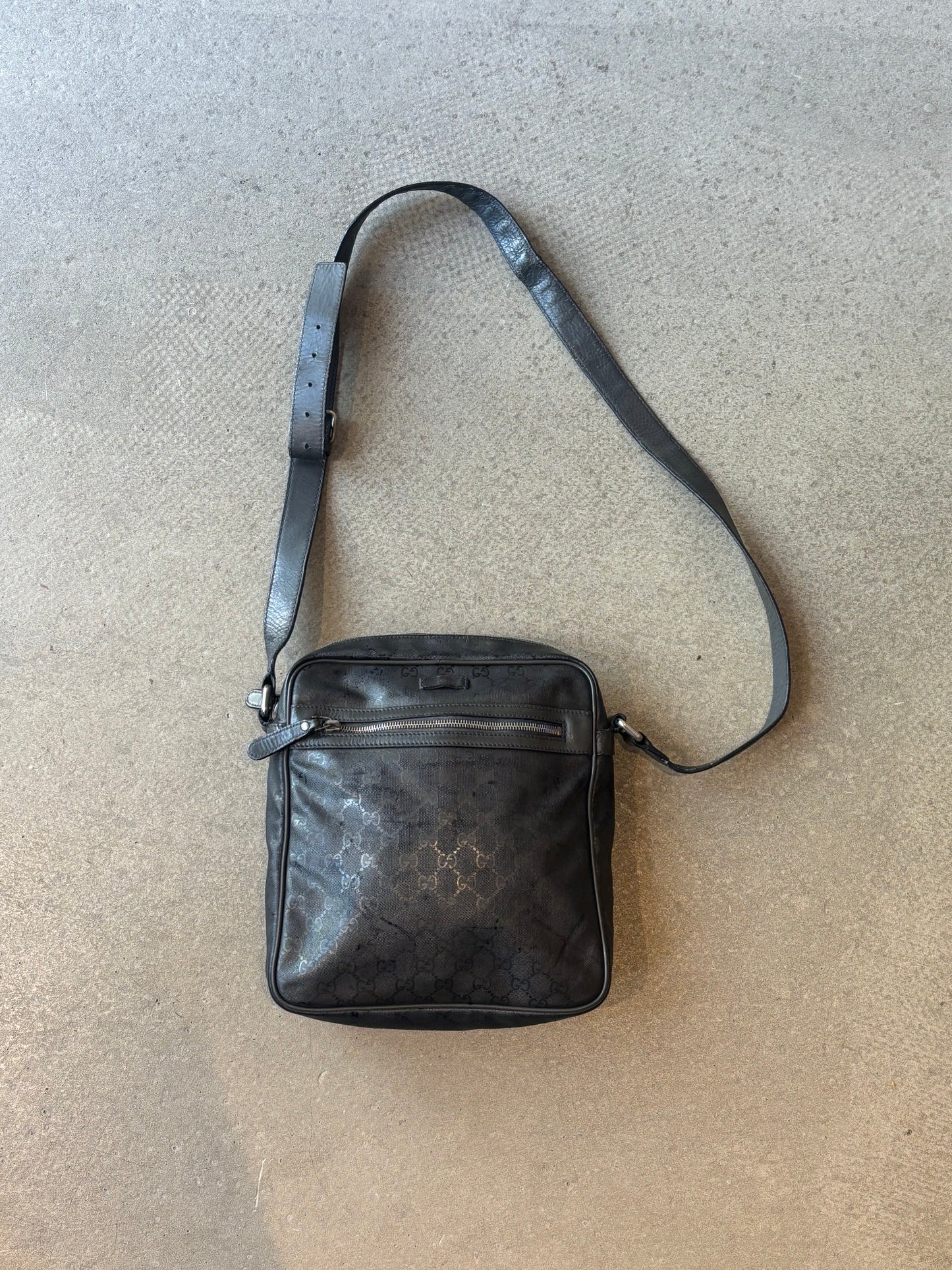 Vintage Gucci Shoulder Bag GG Pattern Leather Black