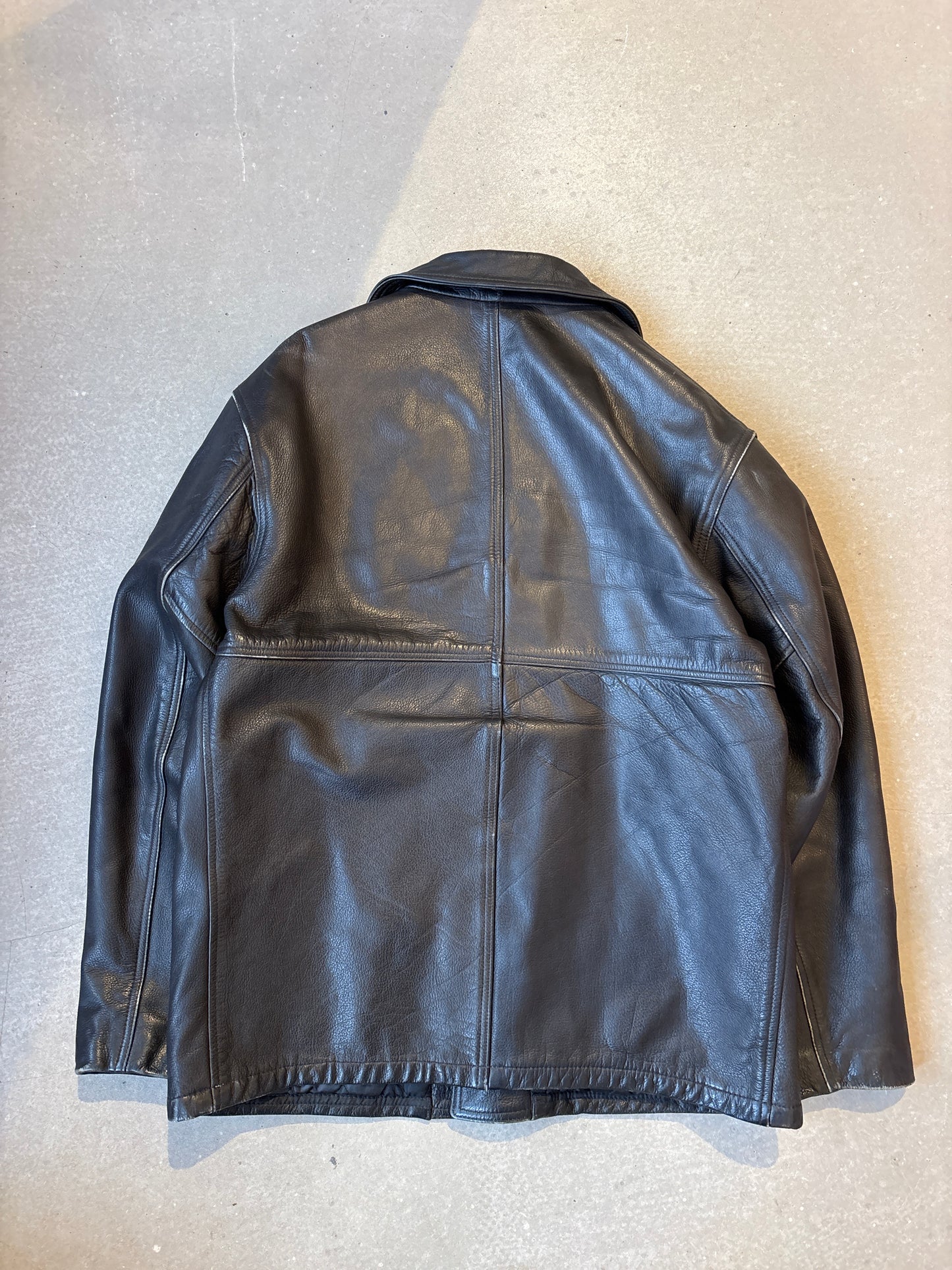 Schott NYC Leather Car Coat Black Size 42