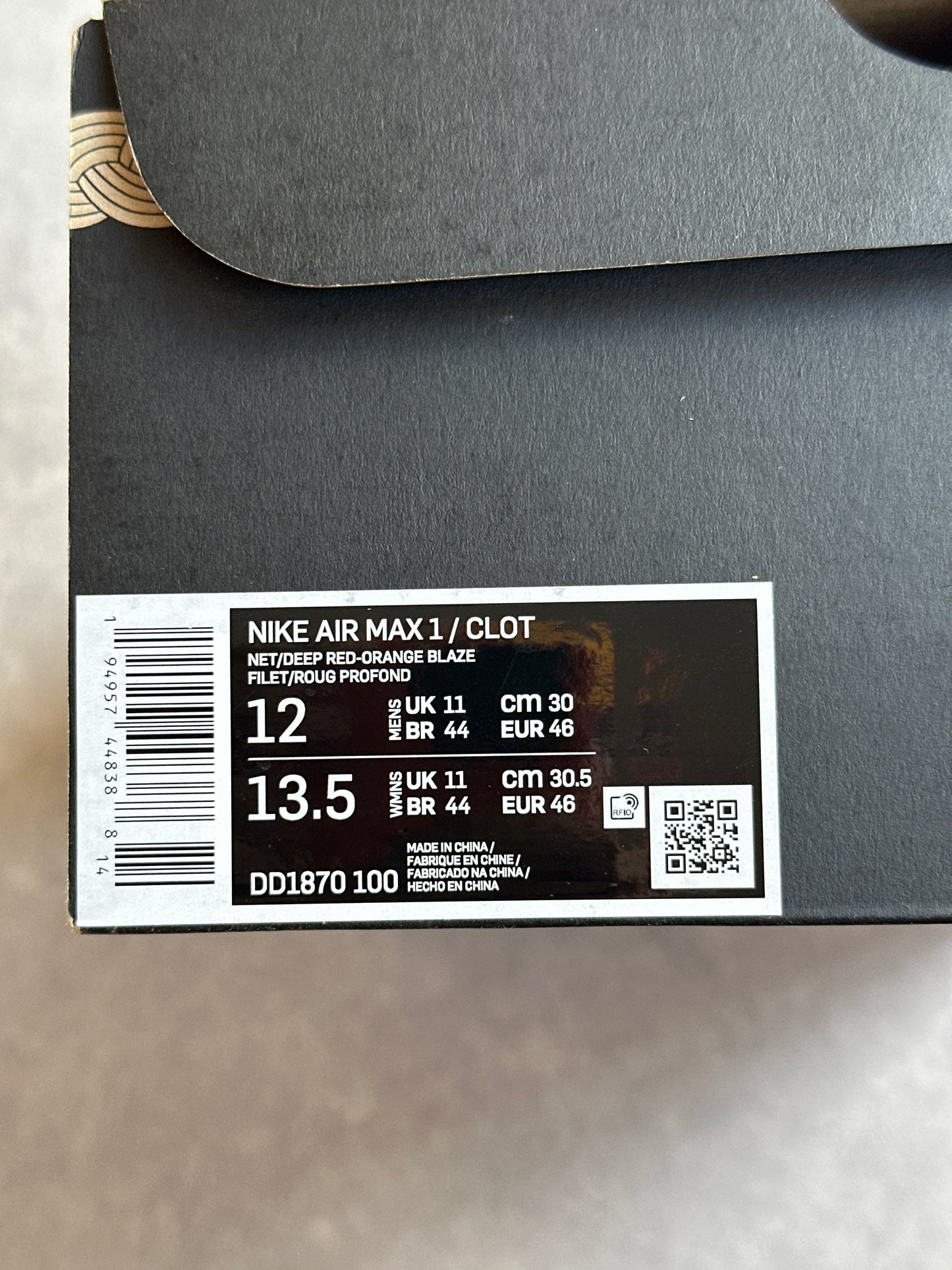 Air Max 1 Clot Size 46/12