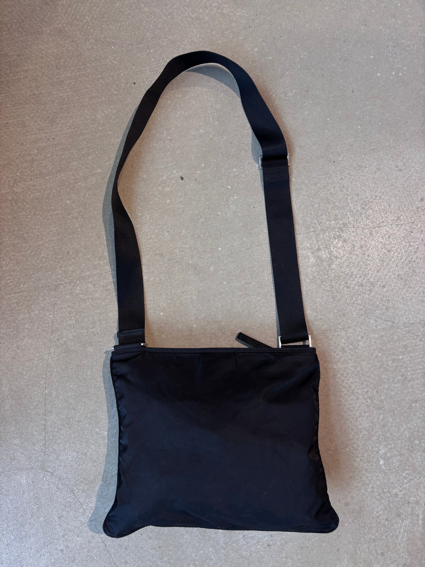 Prada Nylon Flat Messenger Bag Black