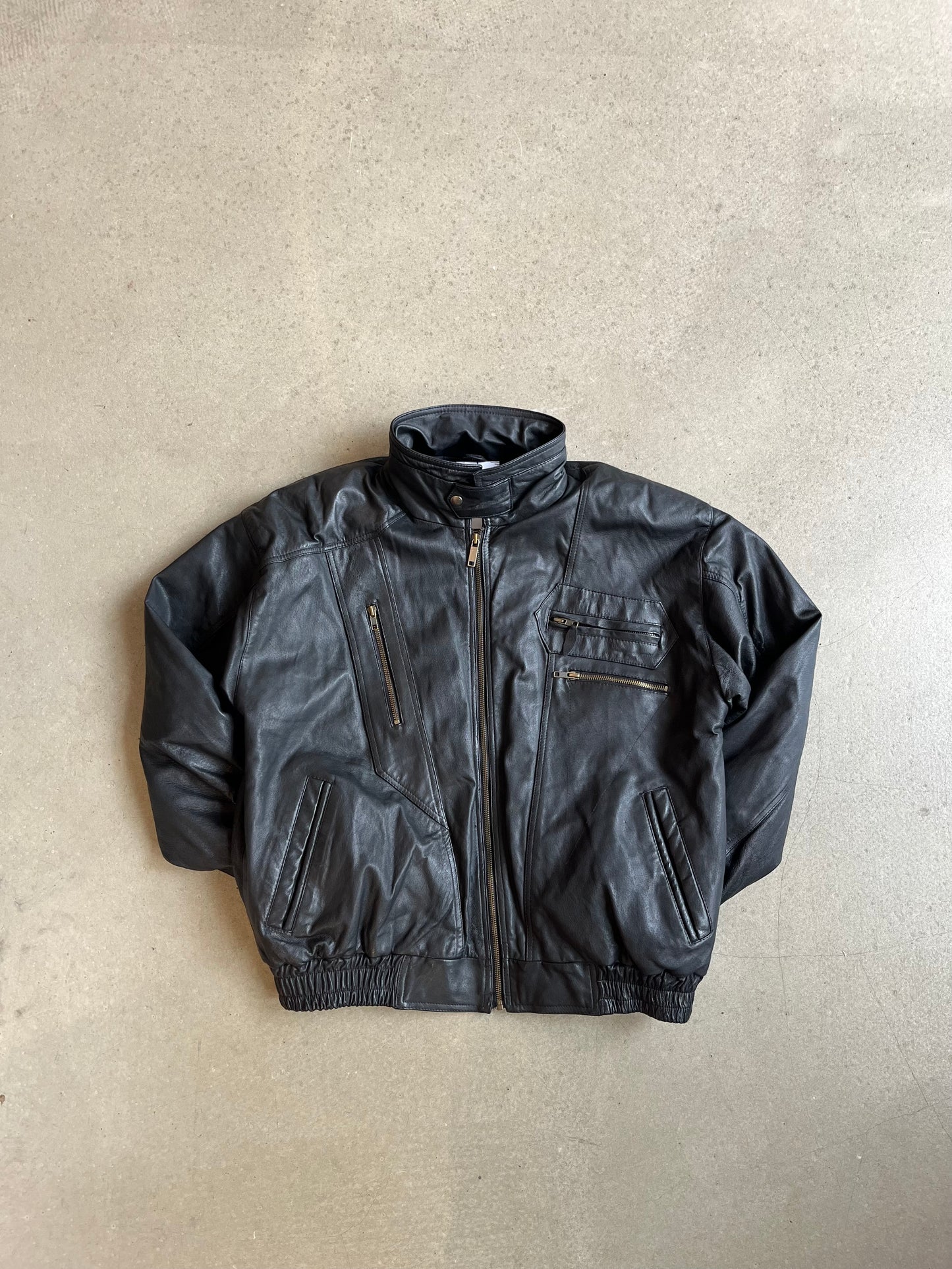 Windsor London Leather Bomber Jacket Large Black