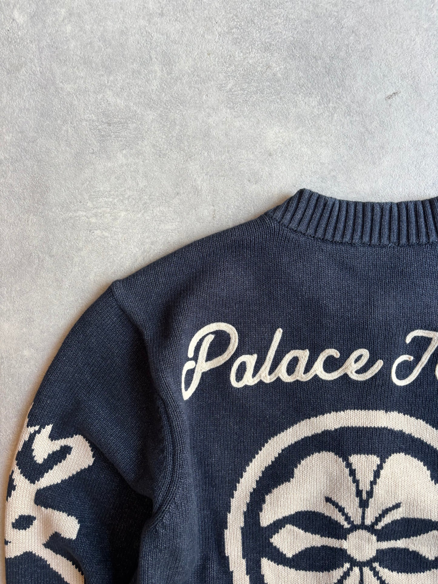 Palace Evisu Zip Through Chunky Knit Indigo