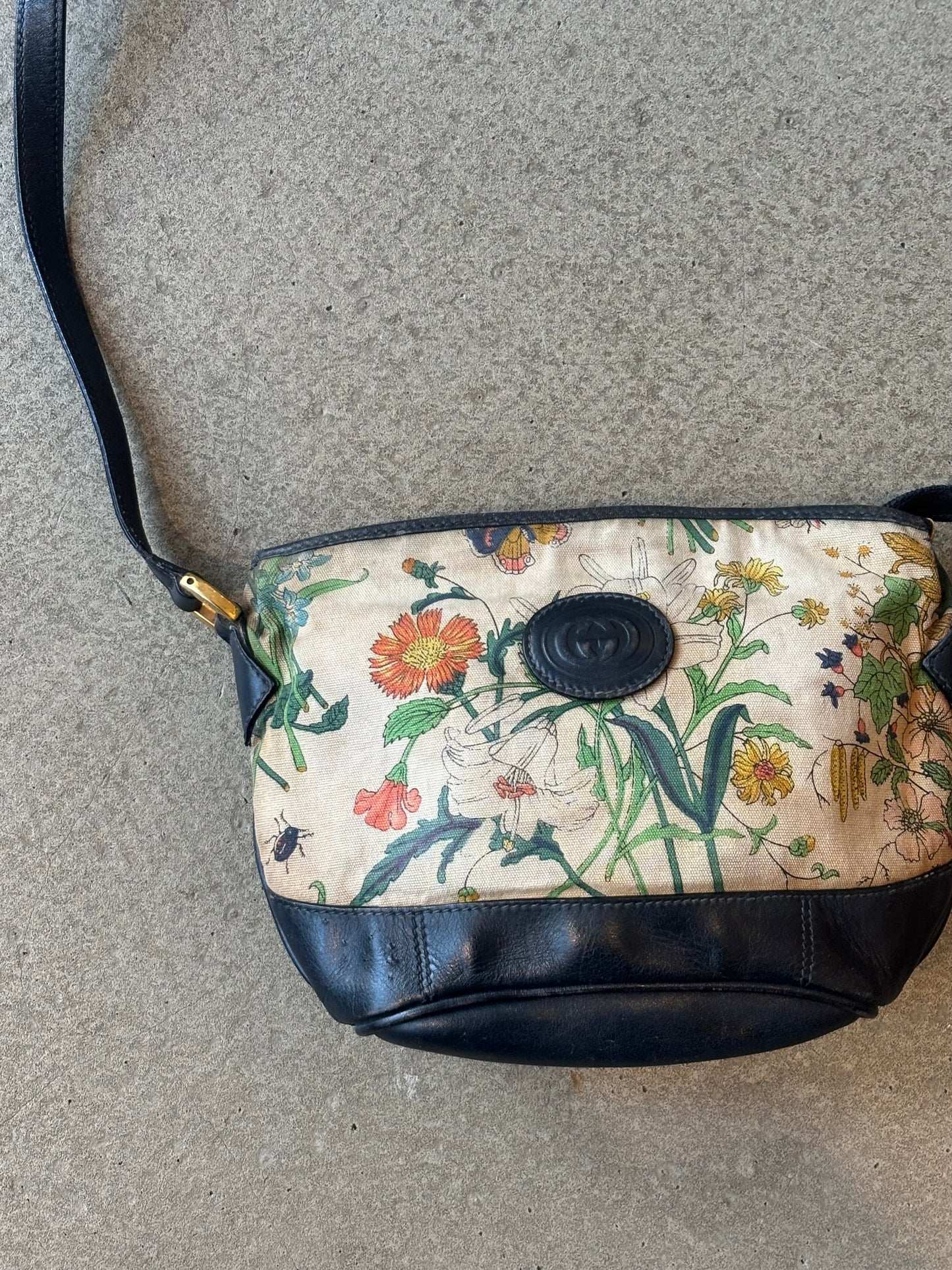Vintage Gucci Flora Shoulder Bag Navy