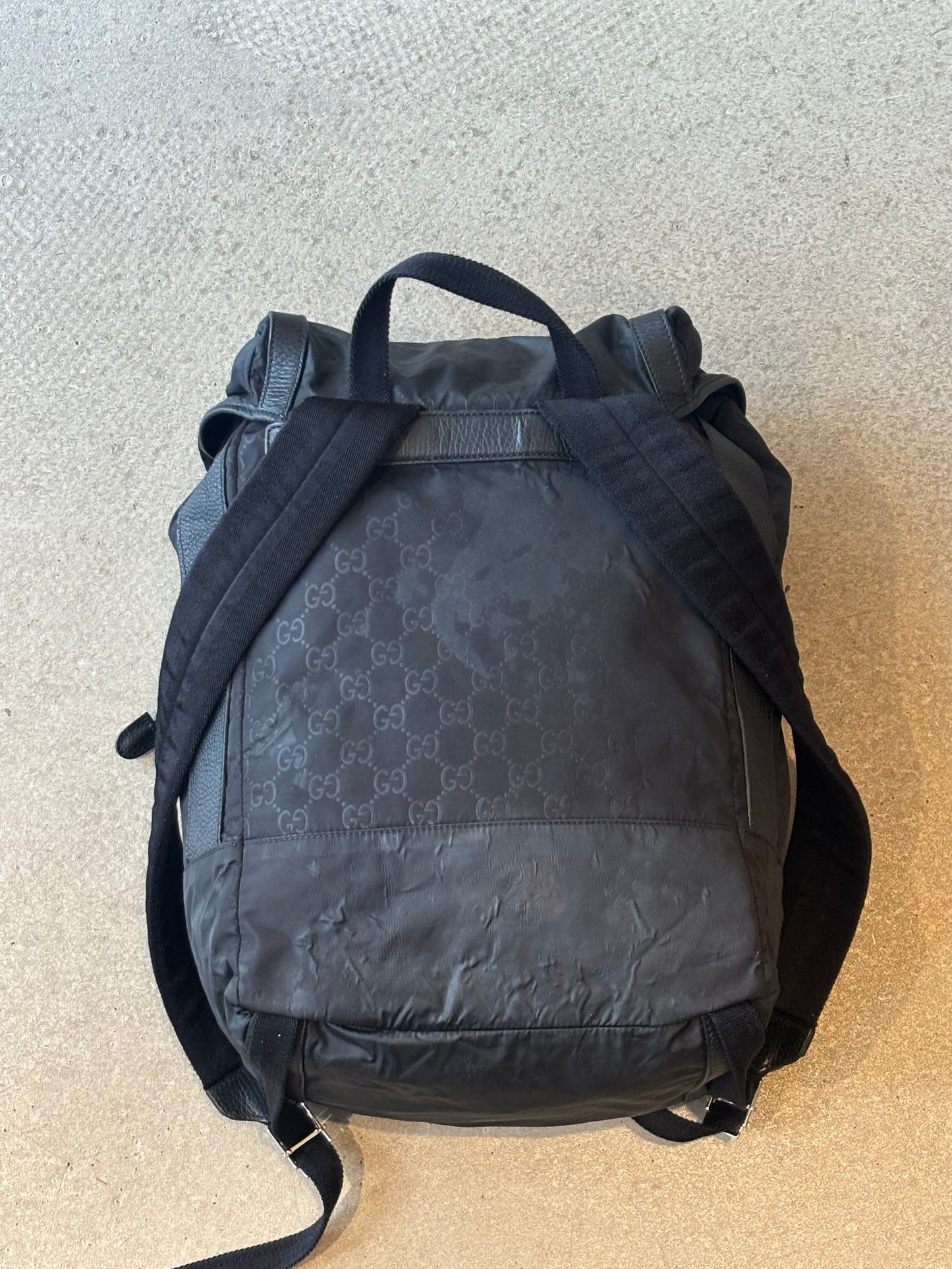 Gucci GG Pattern Nylon And Leather Back PaclK Black