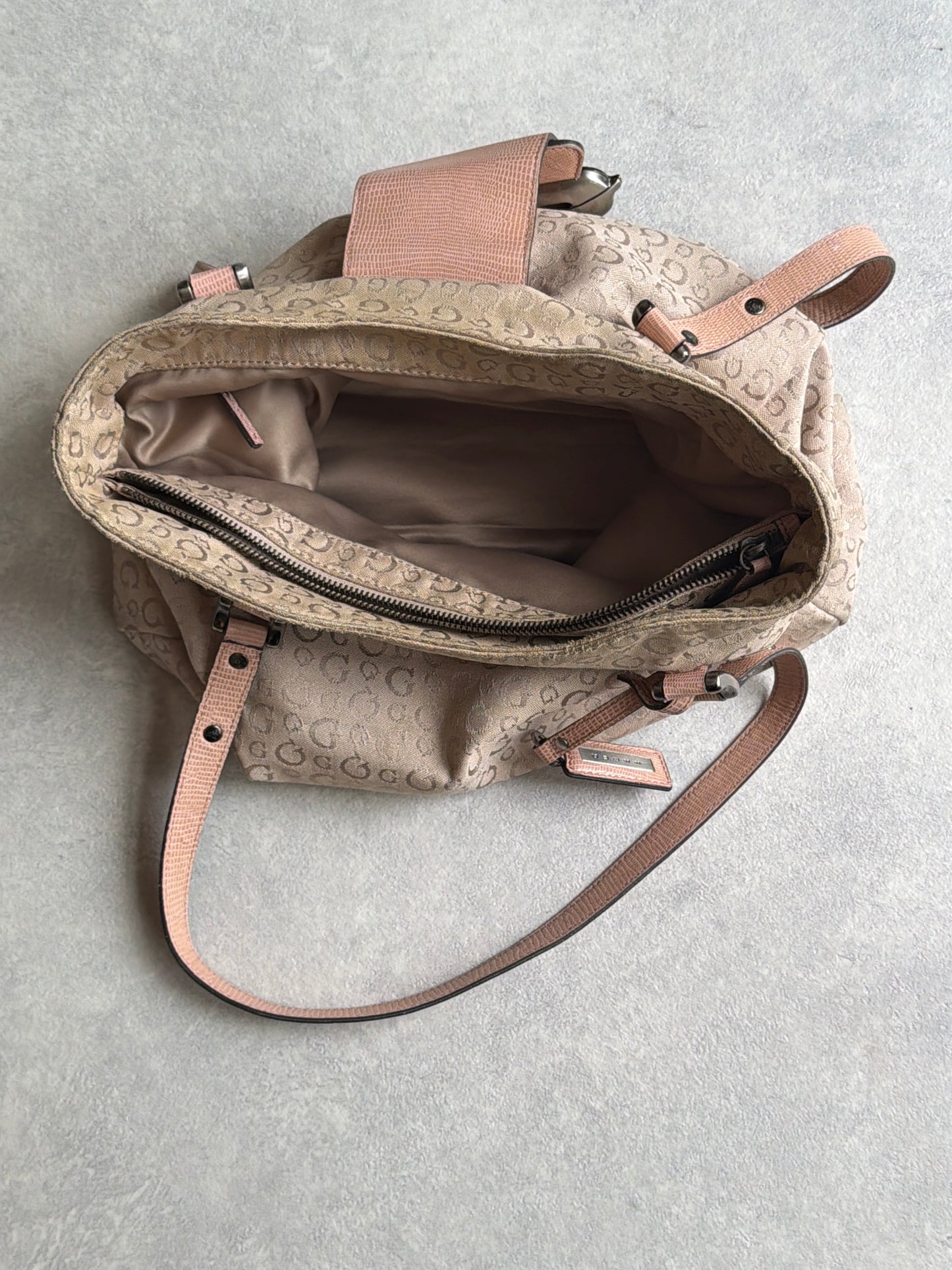 Guess Monogram Pink/Beige Canvas Hobo