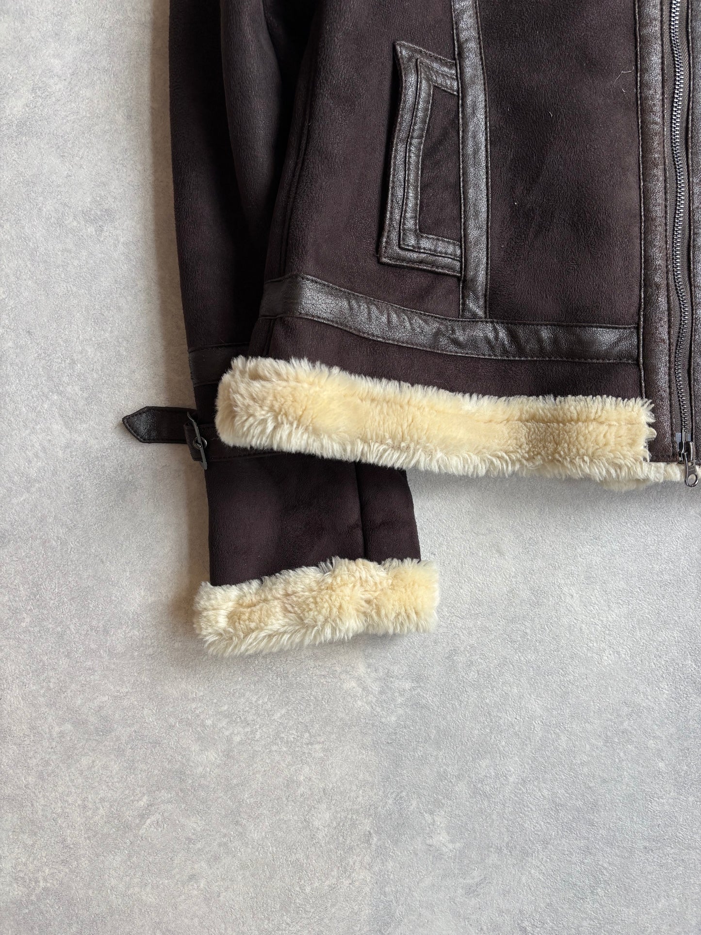 Vintage Armani Jeans Fur Biker Jacket Brown Size 46