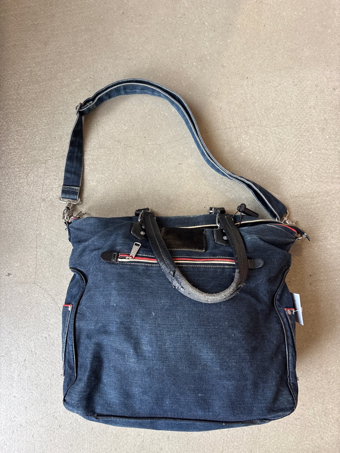 Evisu Denim Pony Hair Sling Bag