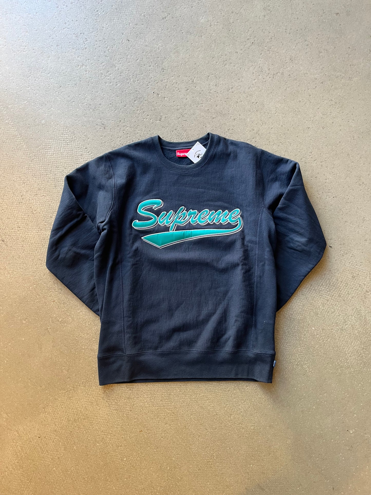Supreme Brush Script Logo Crewneck Navy Large
