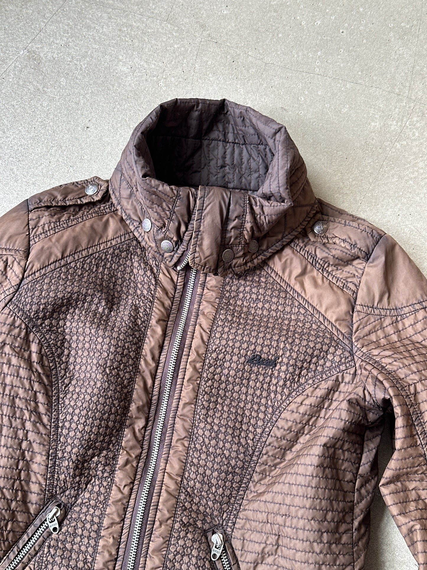 Diesel Quilted Biker Jacket Brown Medium