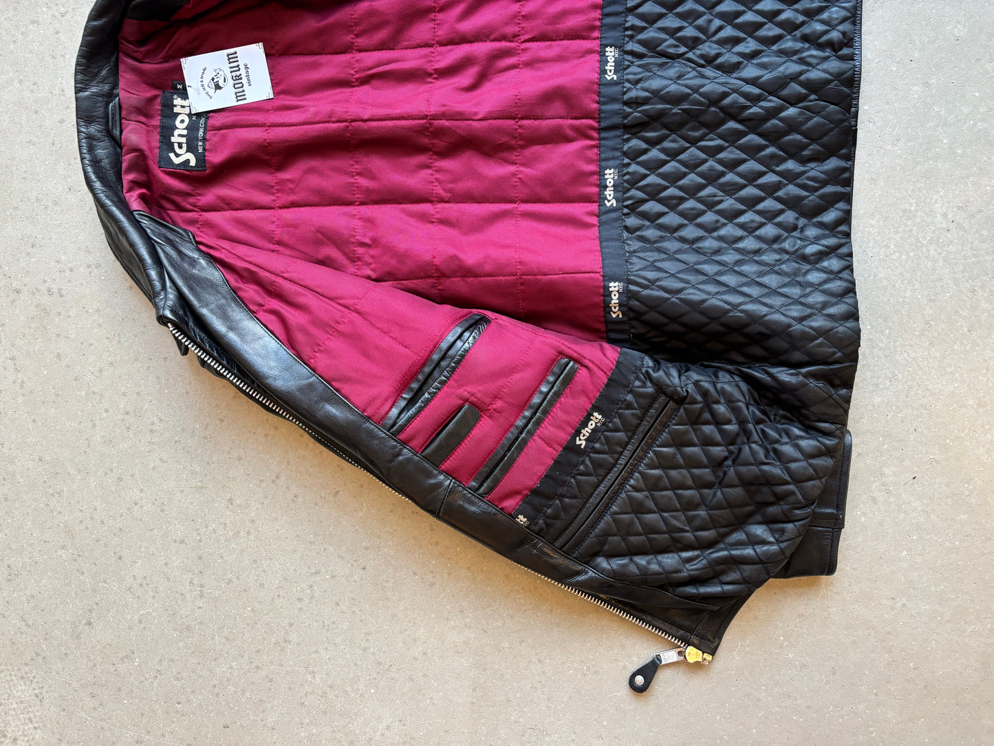 Schott Leather Padded Jacket Black Medium