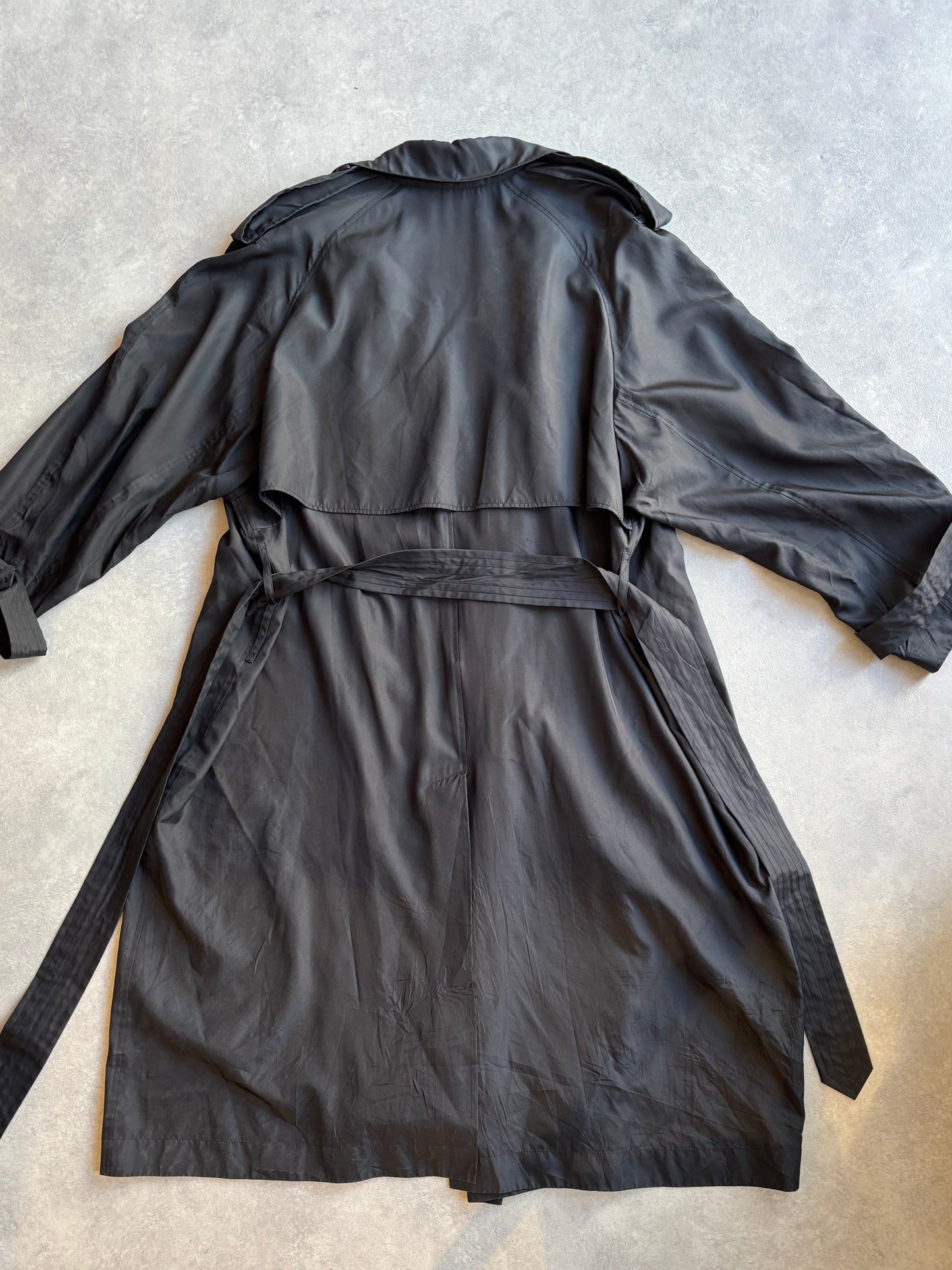 Burberry Long Silk Trench Coat Jacket Black size 50 (M) Oversizes