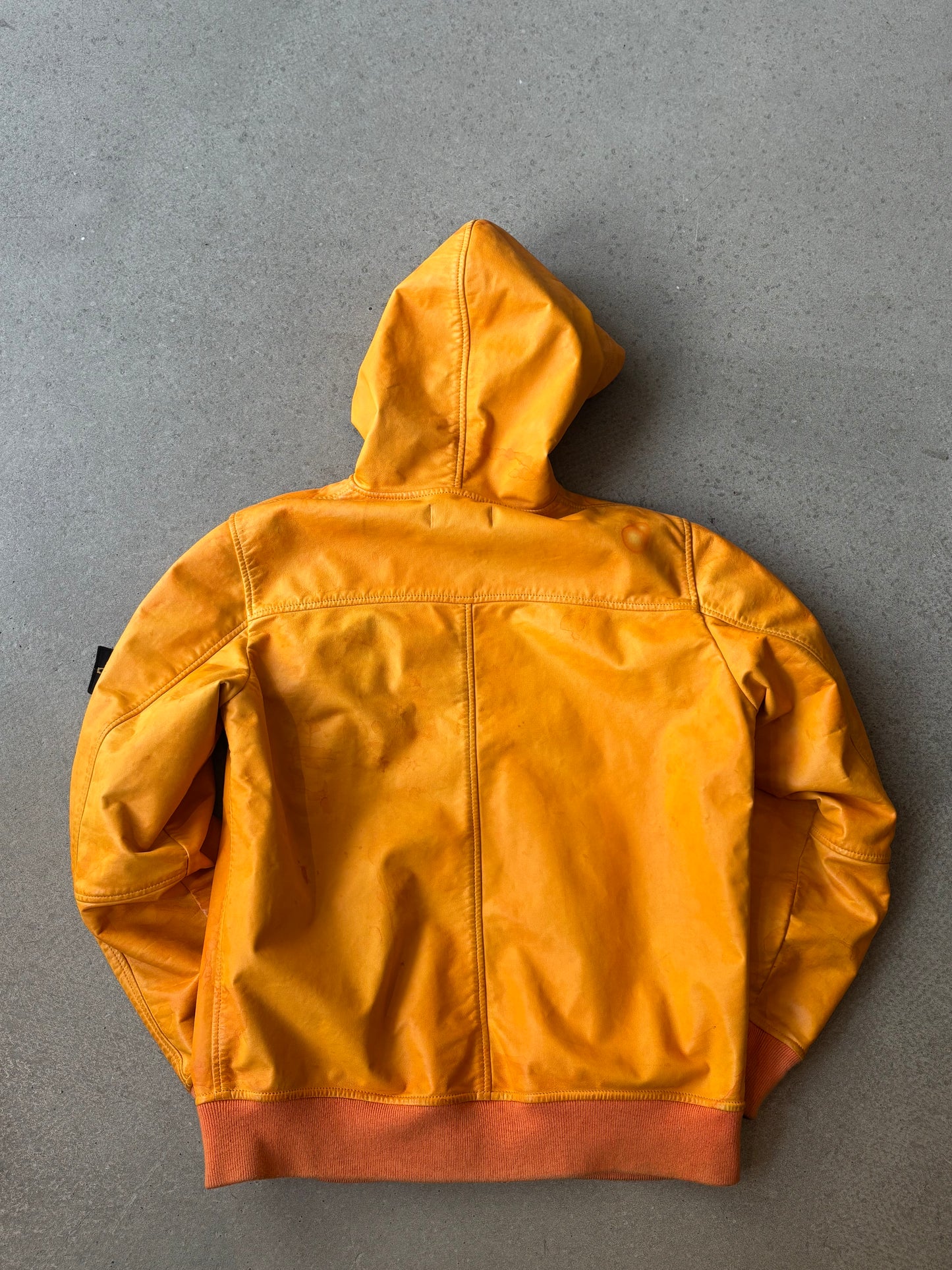Stone Island Lightweight Leather Felpa Jacket Orange XL