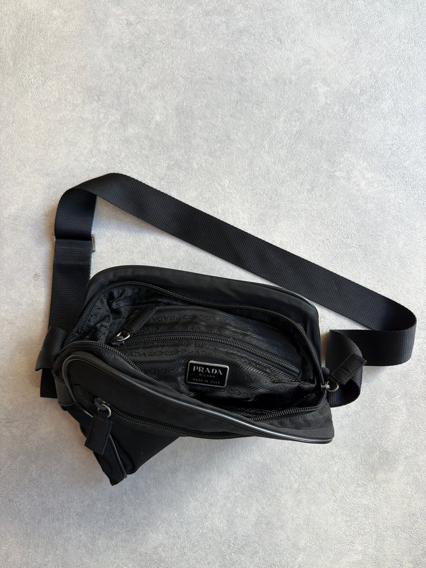 Prada Bag Nylon Messenger Bag Black Steel