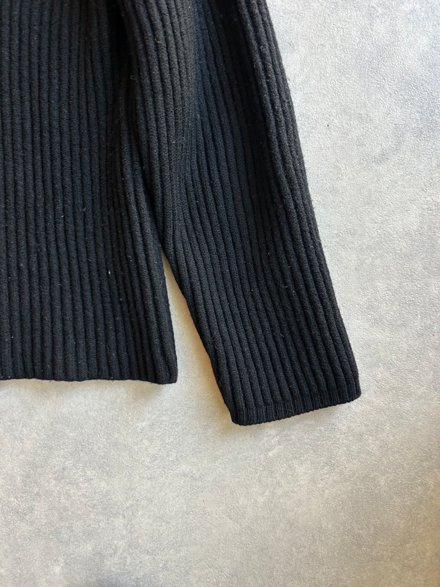 Stone Island Black Rib V-Neck Wool Sweater XXL