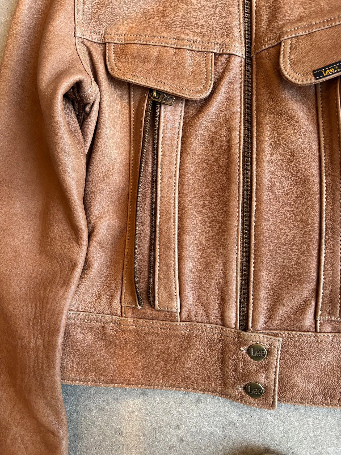 Lee Leather Triple Zip Jacket Small Brown
