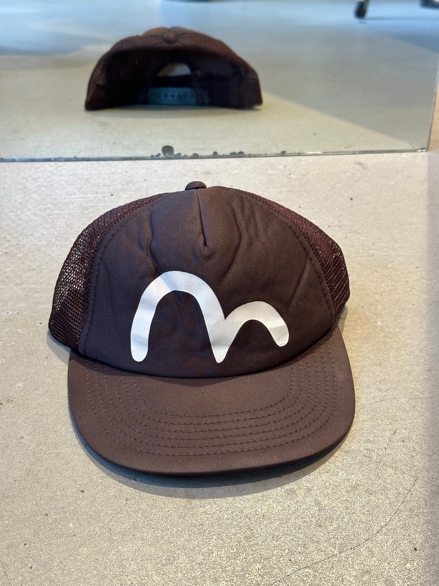 Vintage Evisu Seagull Trucker Hat Brown