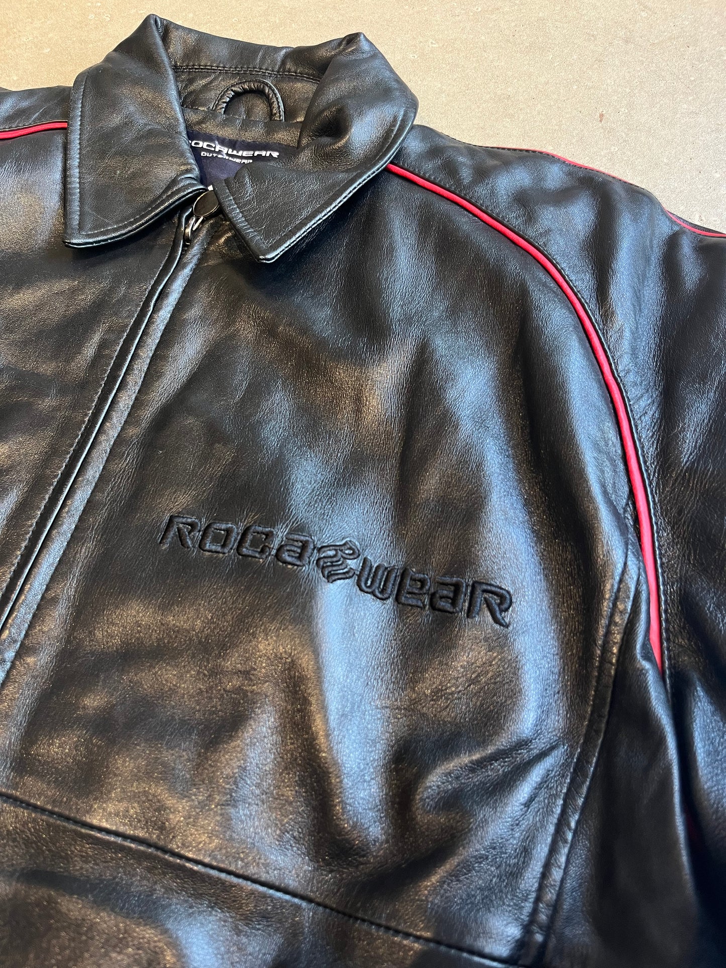 Rocawear Leather Jacket Black Red L