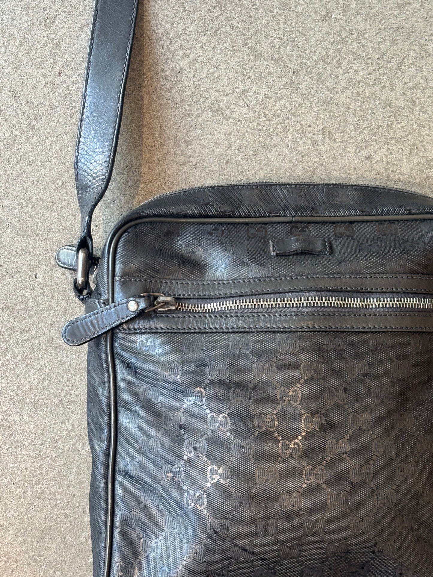 Vintage Gucci Shoulder Bag GG Pattern Leather Black