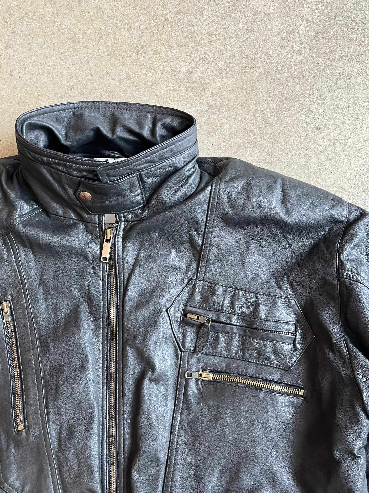 Windsor London Leather Bomber Jacket Large Black
