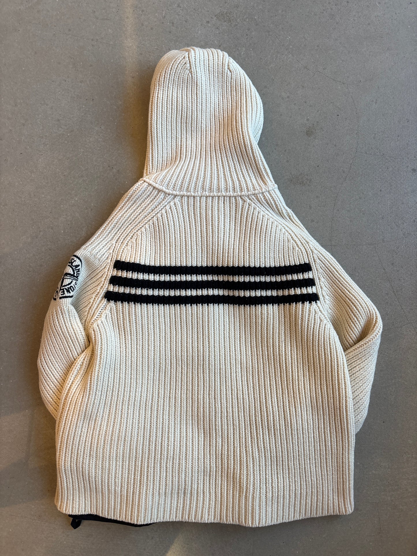 Vintage Stone Island Heavy Embroidered Lined Knit White XL