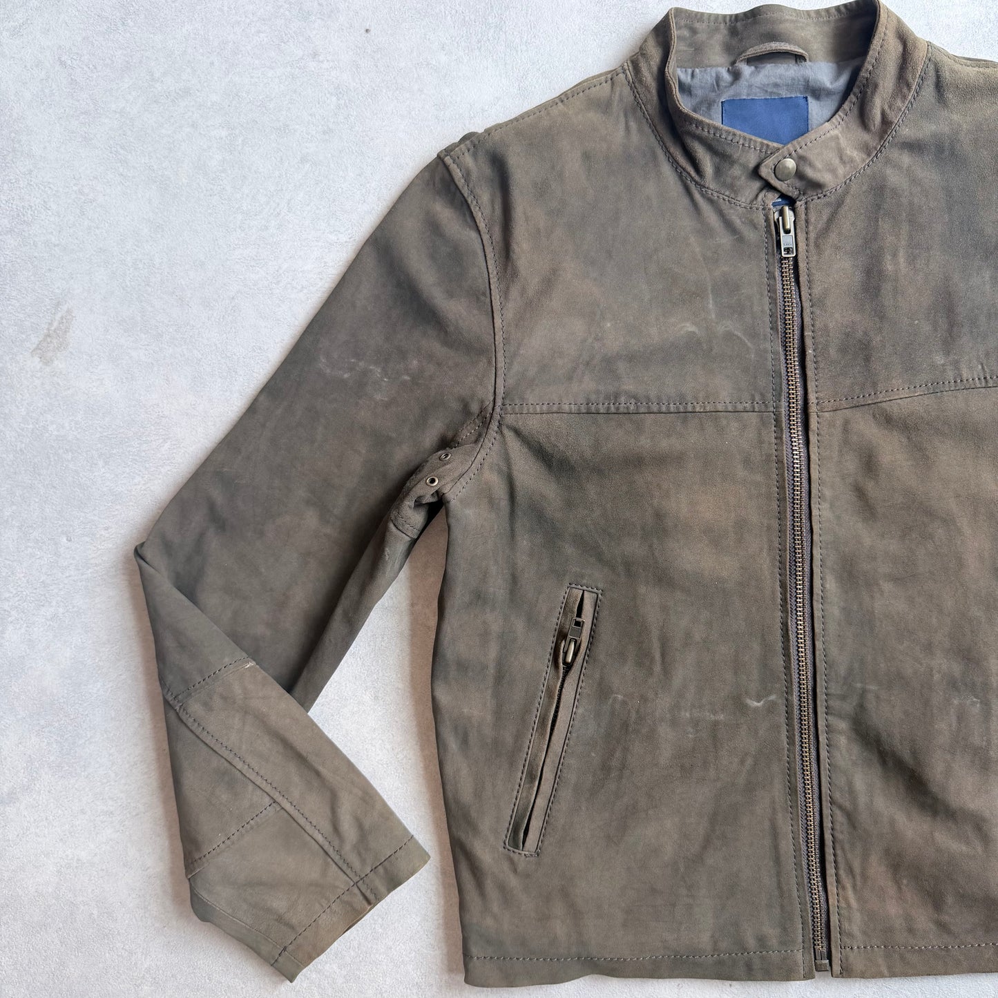 Blue Blood Suede Leather Army Green Jacket Dip Dye M