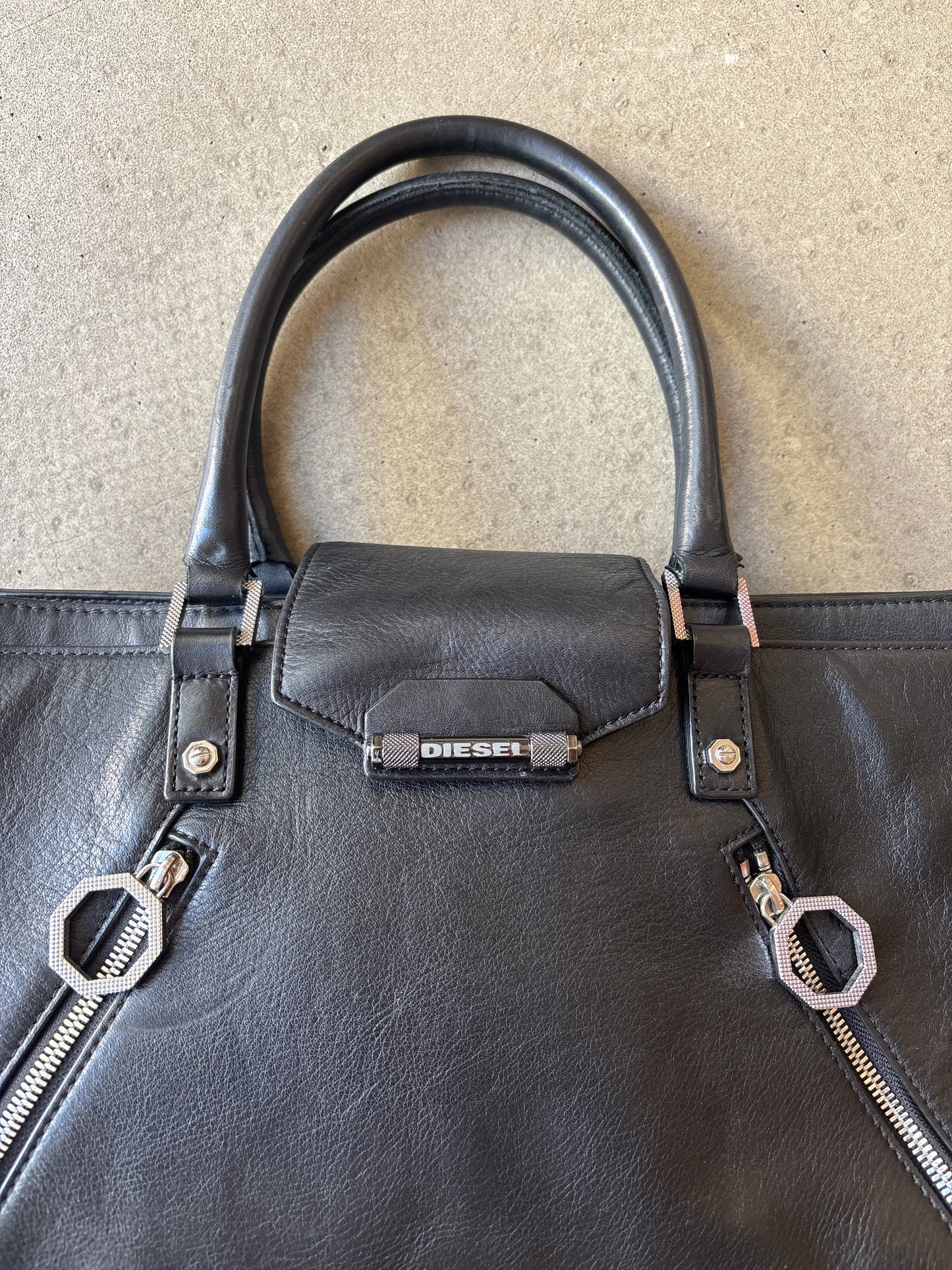 Diesel Leather Bag Tote Black