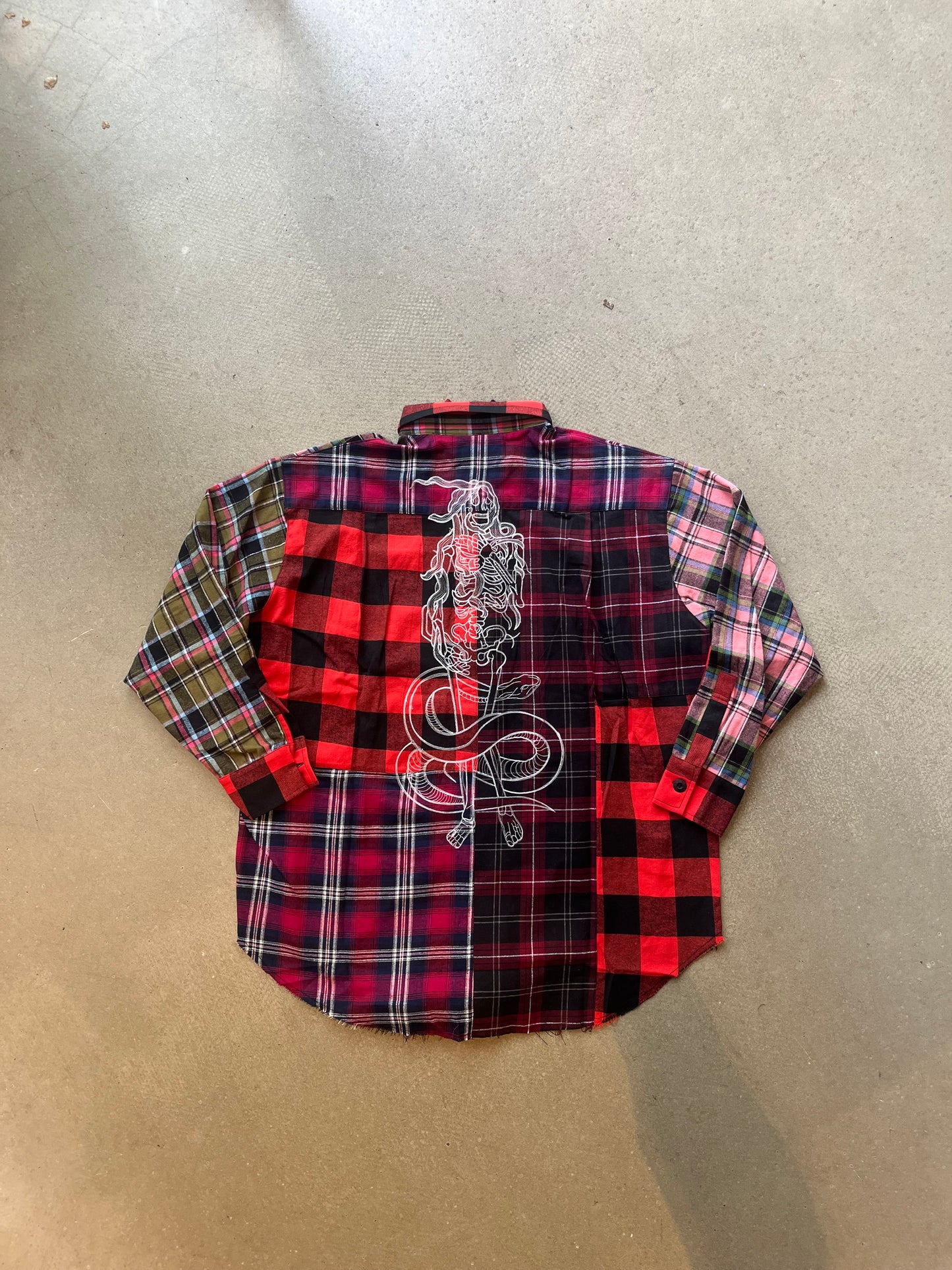 Re-cut Flannel Shirt Sally with Snake Red