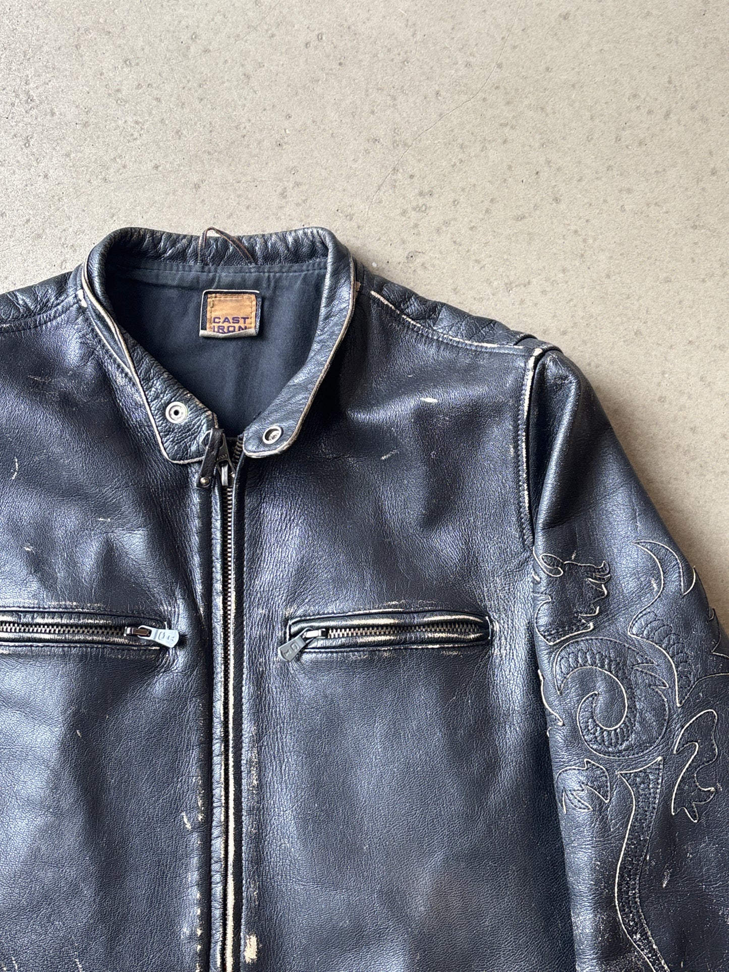Cast Iron Leather Tribal Jacket Black Large