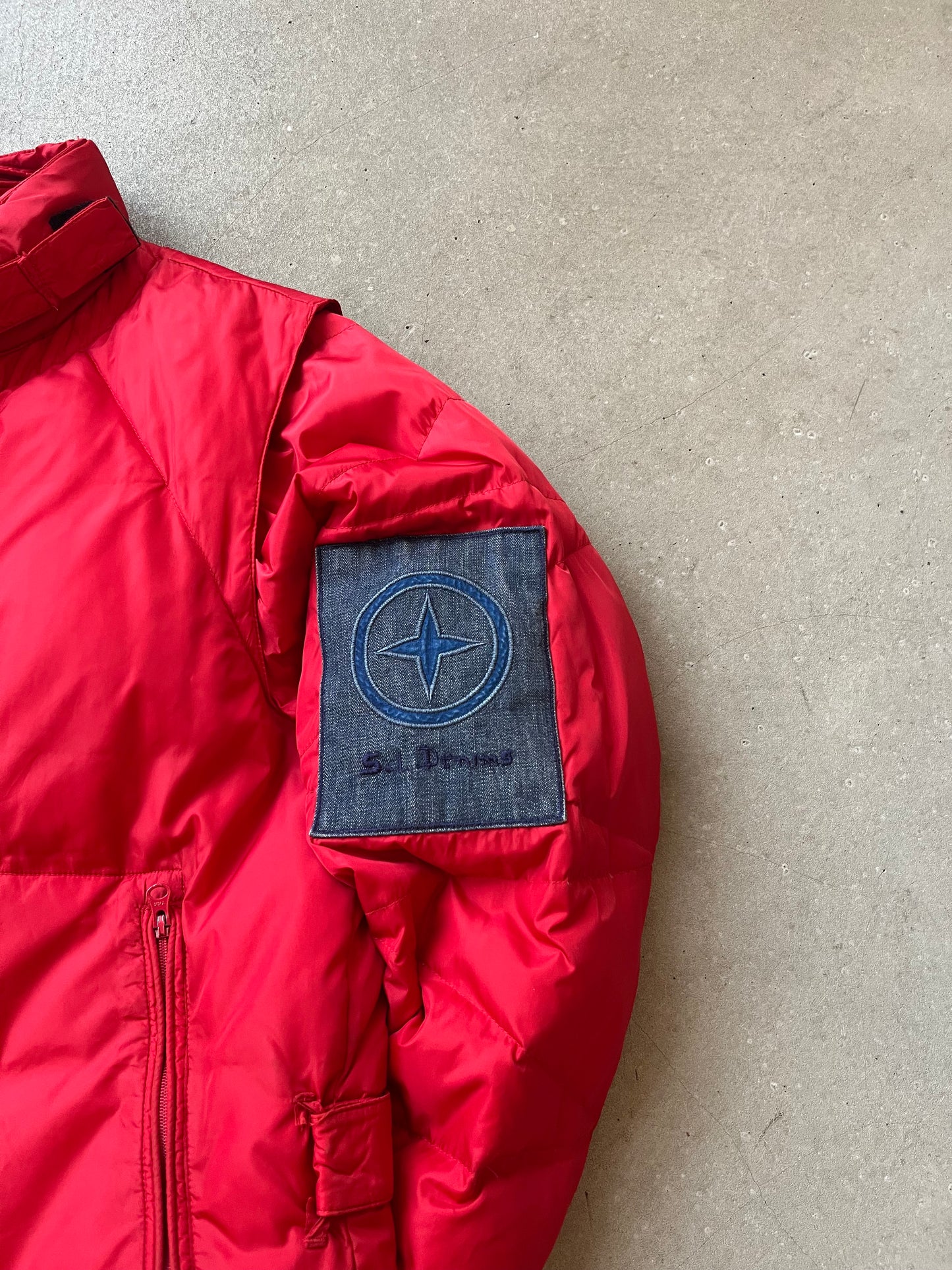 Stone Island Denim 2005 Goose Down Puffer Jacket Large Red
