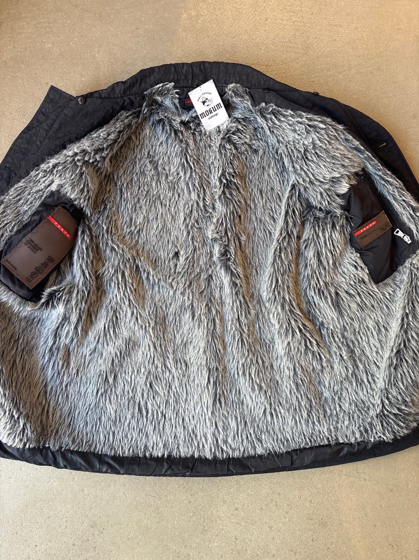 Prada Nylon Coat Fur Lining Black 52