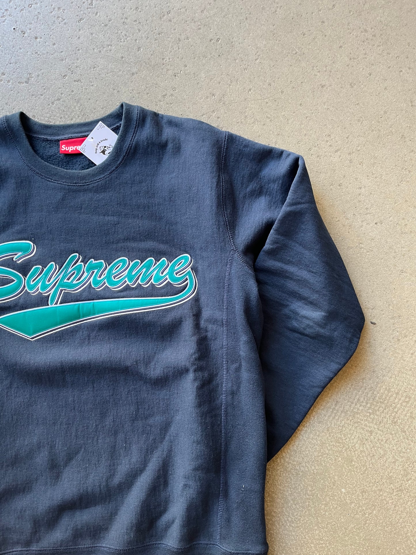 Supreme Brush Script Logo Crewneck Navy Large