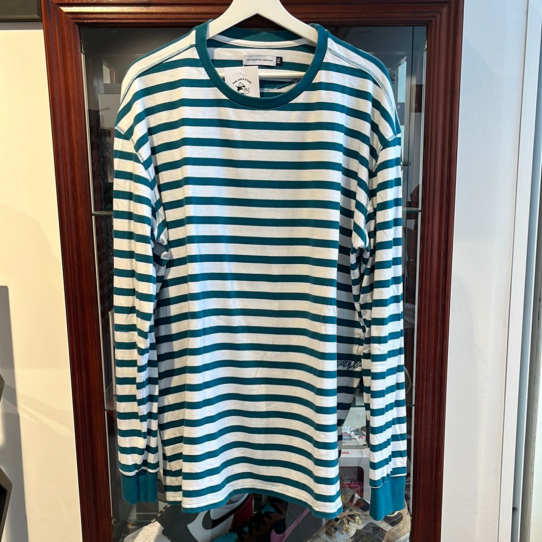 POP Trading Company Long Sleeve Striped Blue/White XXL