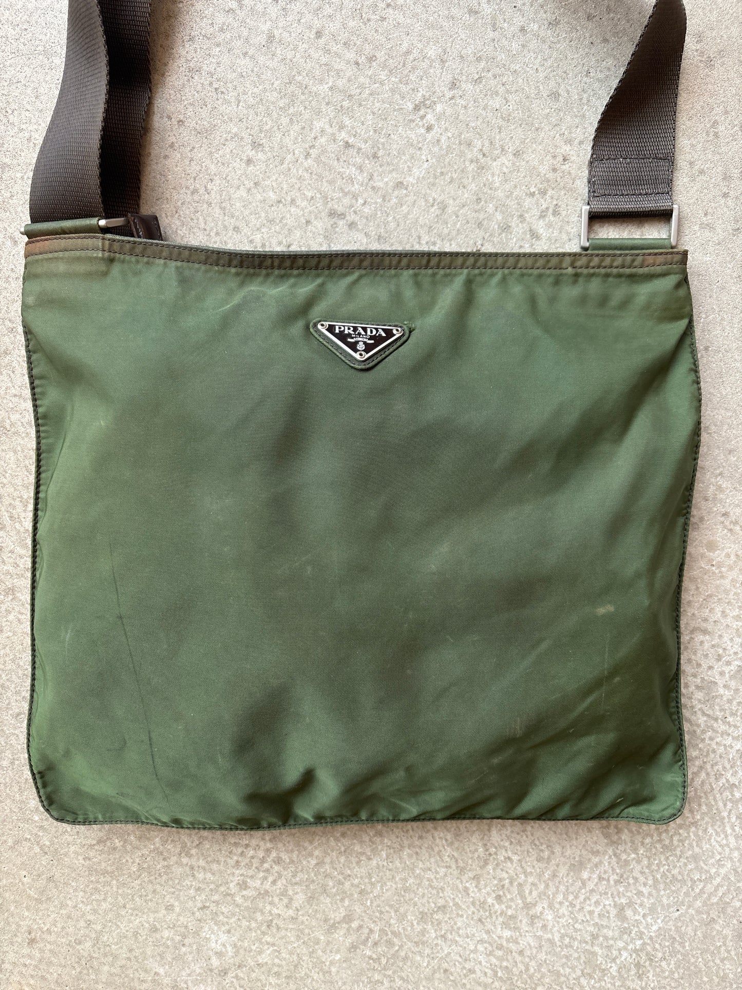 Prada Nylon Flat Messenger Bag Green