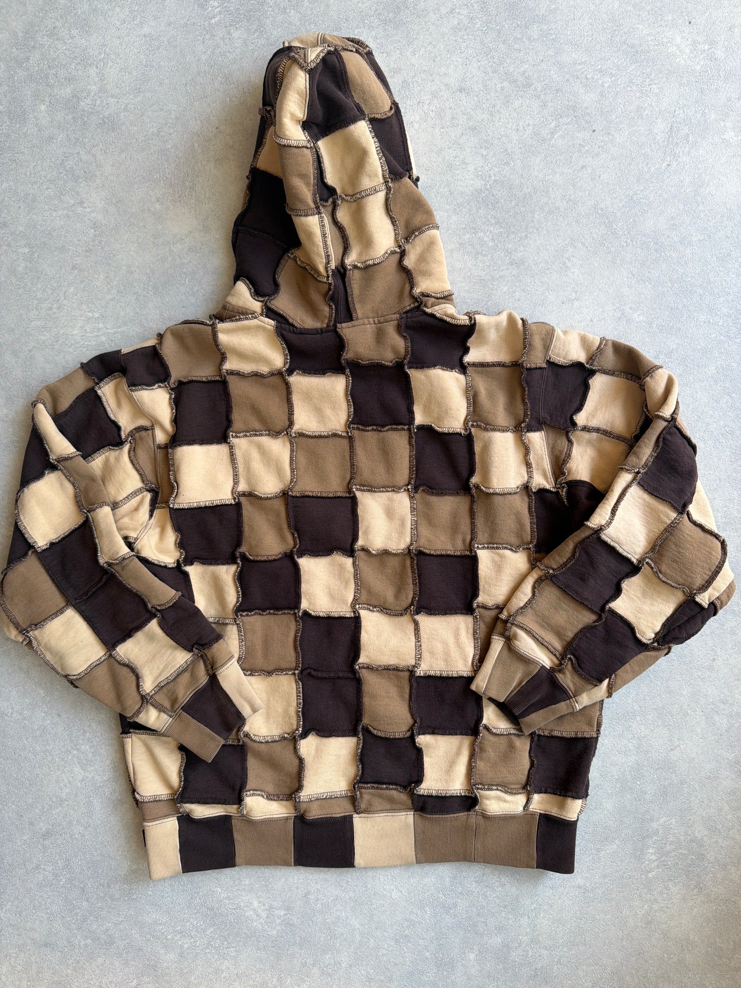 Supreme Reverse Patchwork Zip Up Hoodie Brown