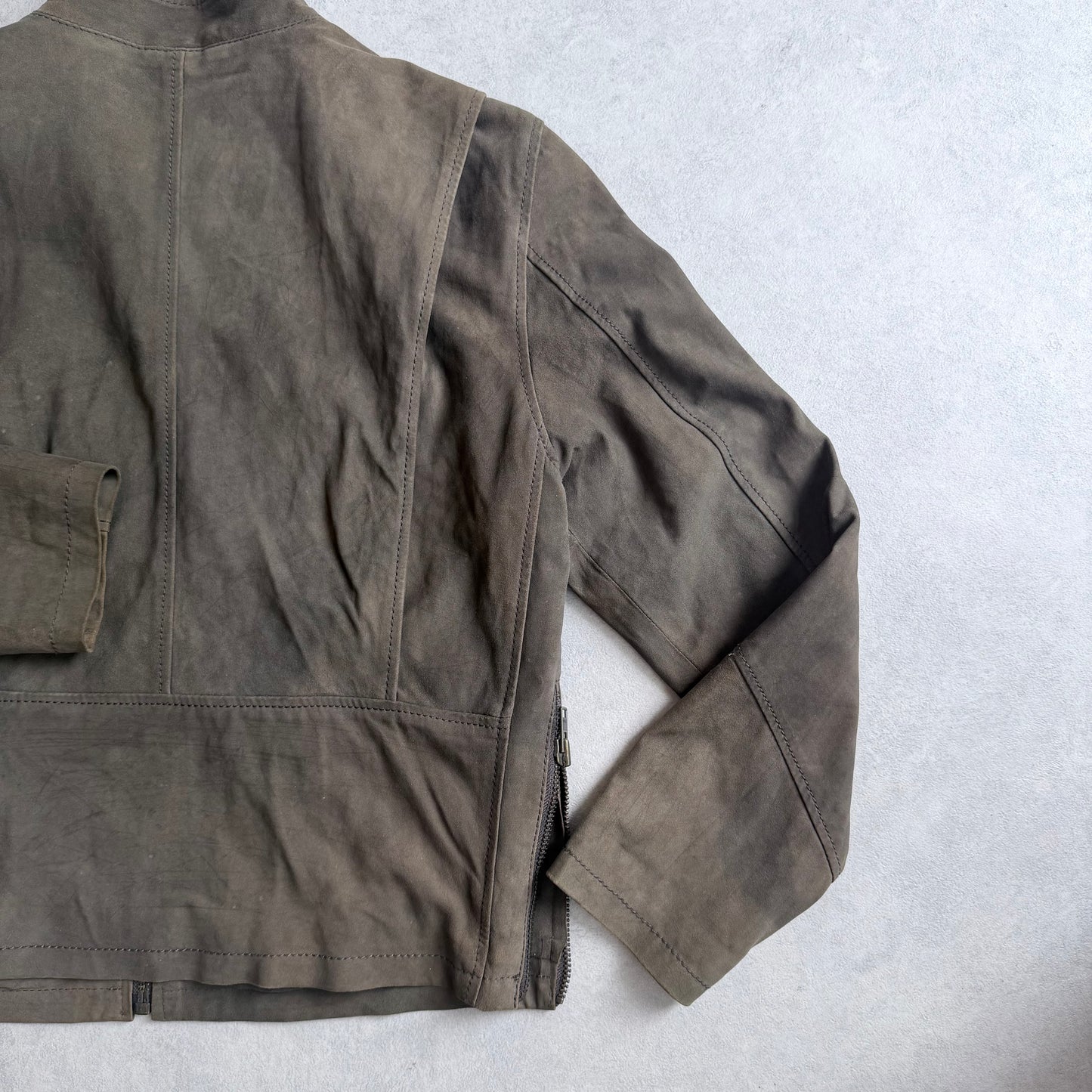 Blue Blood Suede Leather Army Green Jacket Dip Dye M