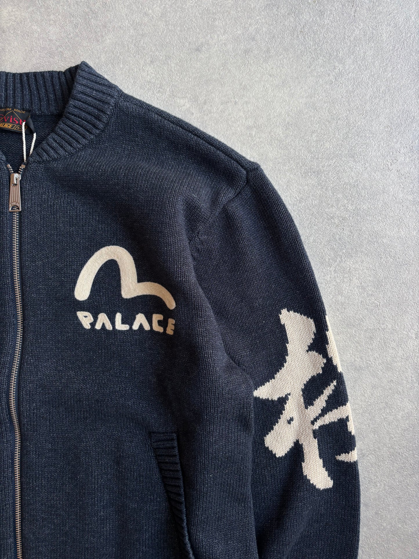 Palace Evisu Zip Through Chunky Knit Indigo