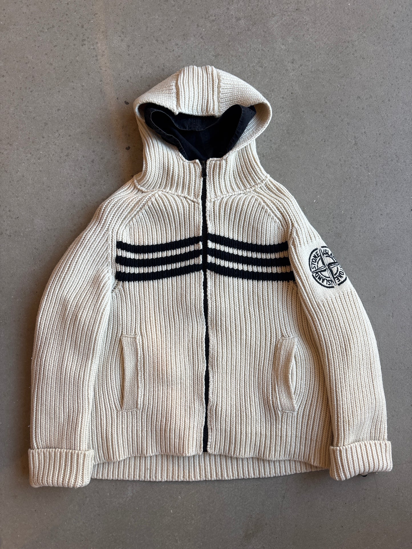Vintage Stone Island Heavy Embroidered Lined Knit White XL