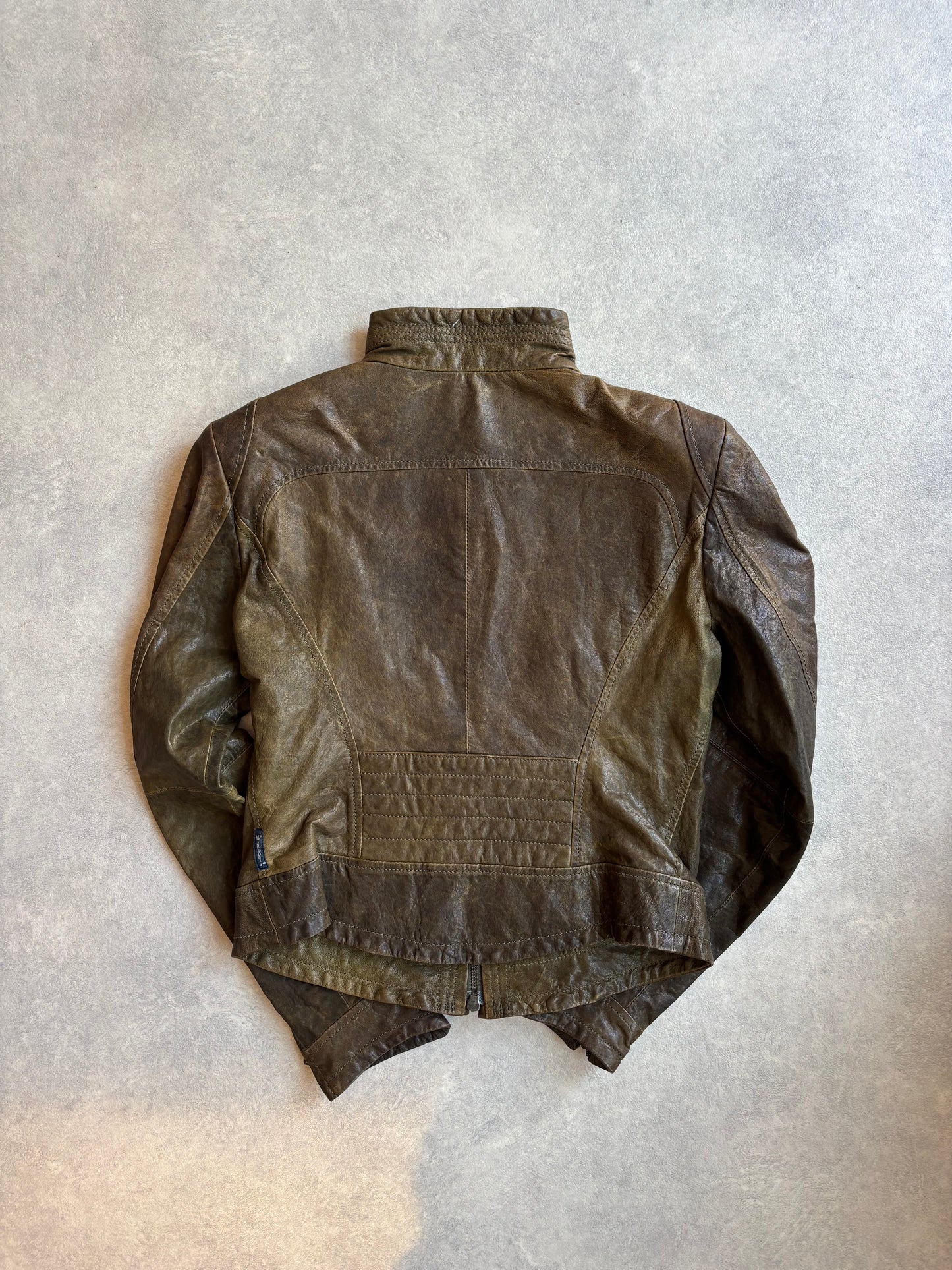 Armani Jeans Faded Leather Jacket Green Size M
