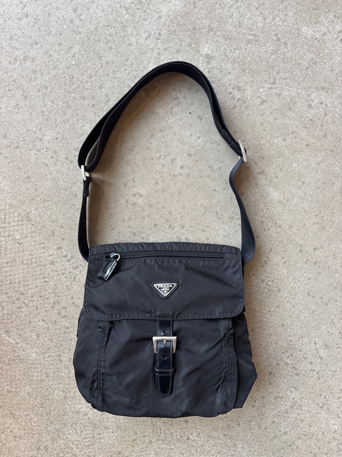 Prada Nylon Single Strap Messenger Mini Bag Black