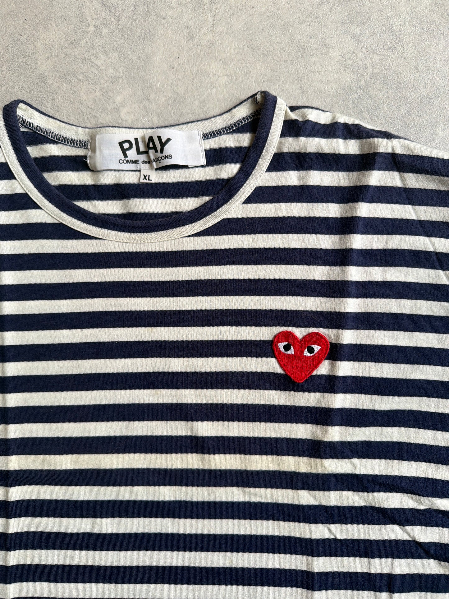 Comme Des Garçons Play Stripes Shirt Navy Size  red logo XL