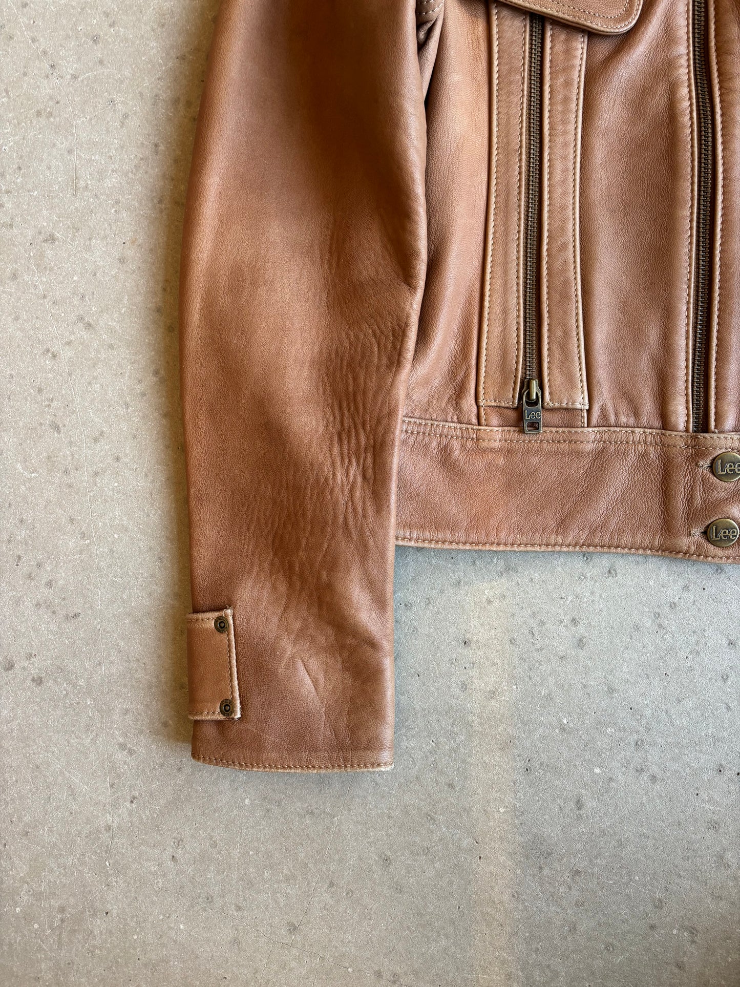 Lee Leather Triple Zip Jacket Small Brown