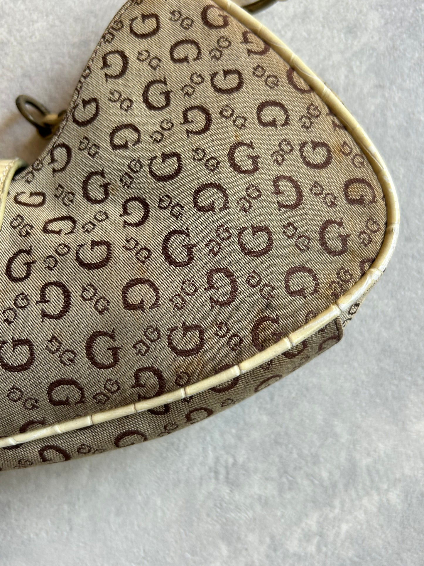 Guess Monogram Crescent Baguette Bag Bornw beige