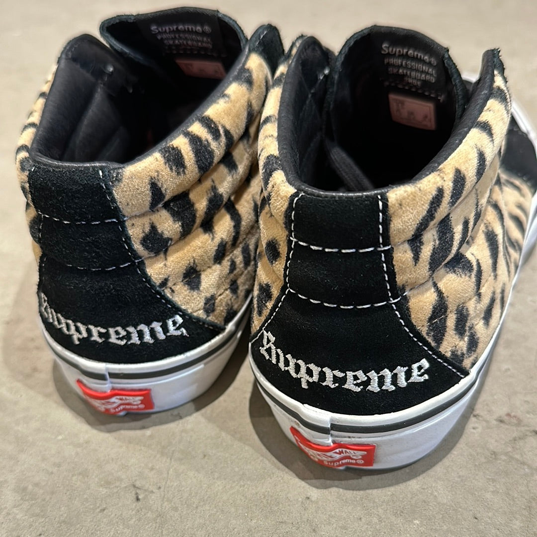 Vans Sk8-Mid Supreme Velvet Leopard Black Size 41