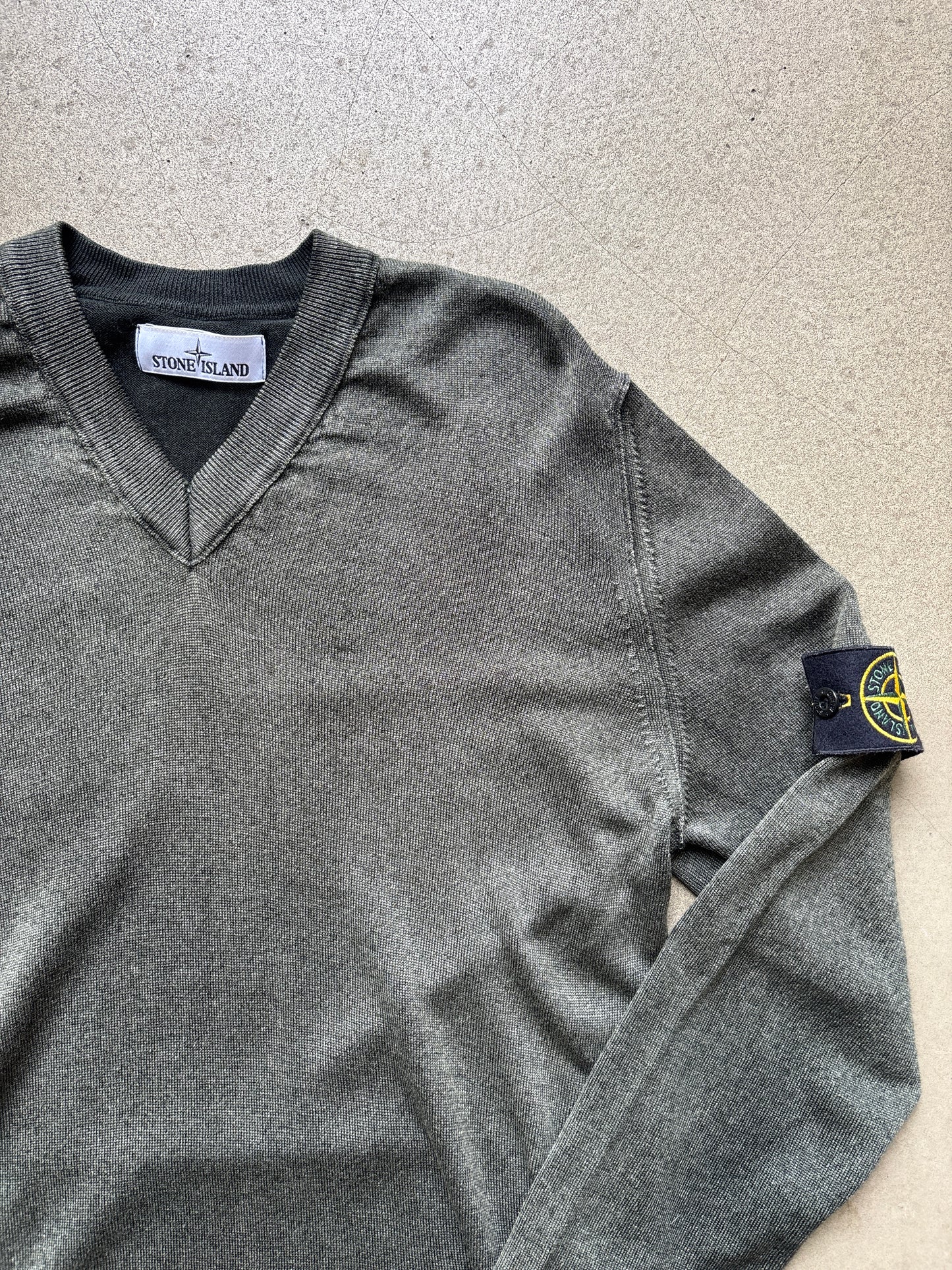Stone Island Knit V-neck Sweater Green M