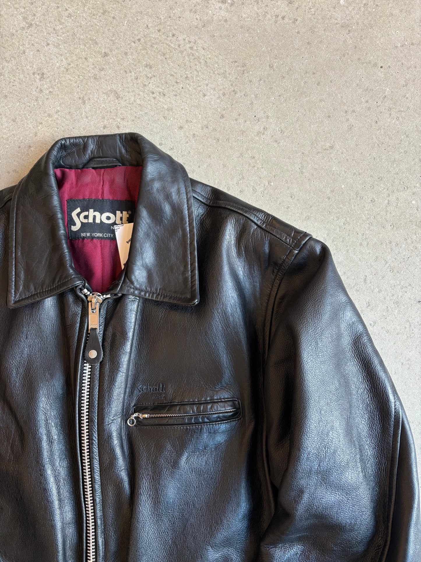 Schott Leather Padded Jacket Black Medium