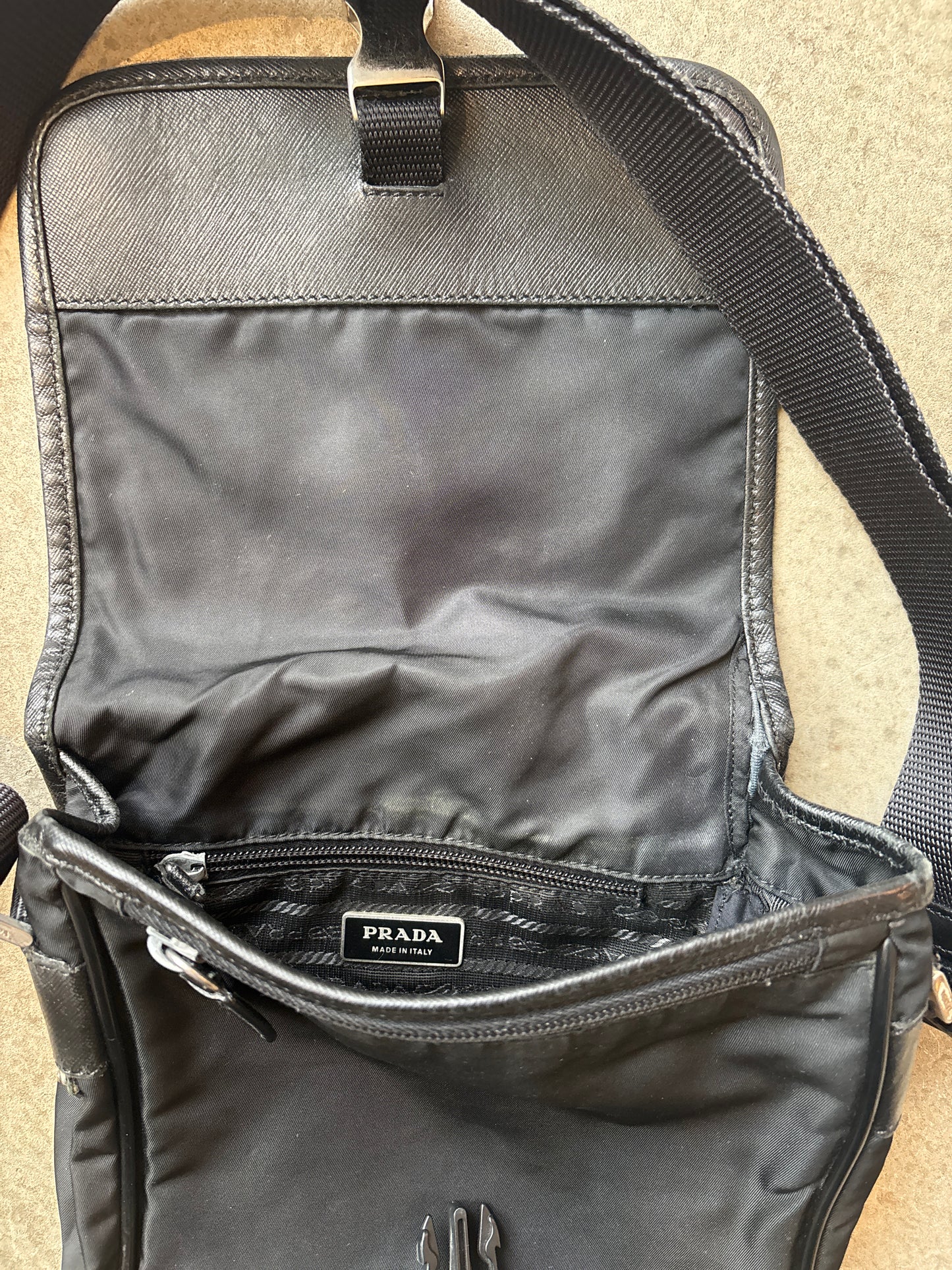 Prada Nylon Crossbody Buckle Bag Black