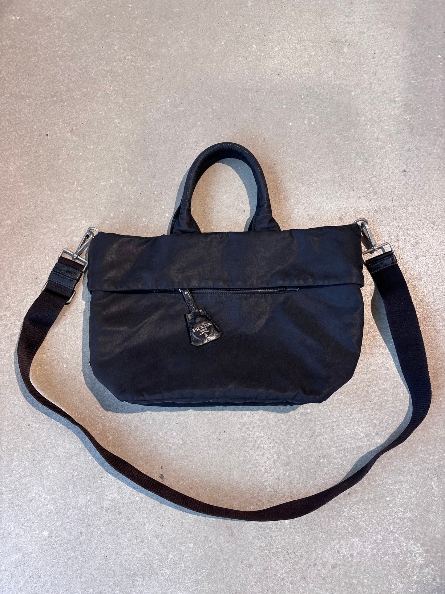 Prada Nylon Reversible Cross Body Tote Bag Black