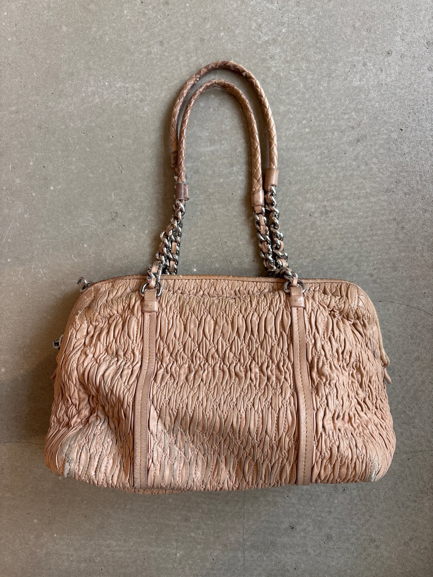 Miu Miu Cloquet Leather Shoulder Bag Beige